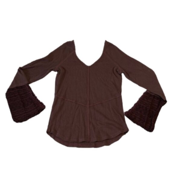 Free People Women's Juliet Bell Sleeve V-Neck Long-Sleeve Auburn Thermal Size M - Picture 2 of 9